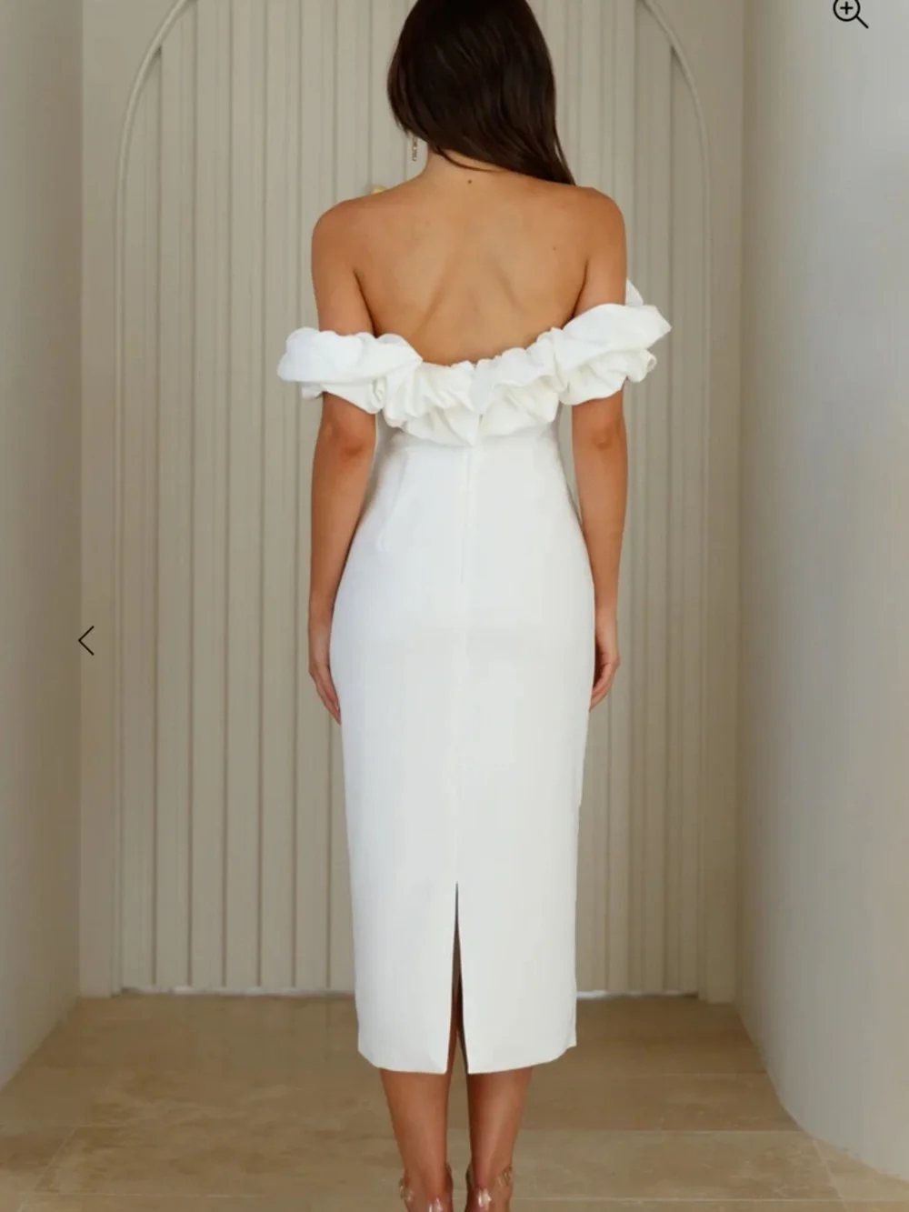 Hello Molly Elegant Off-Shoulder White Midi Dress with Ruffle Detail - Picture 4 of 7